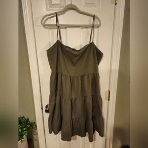 Olive Green Linen tiered dress